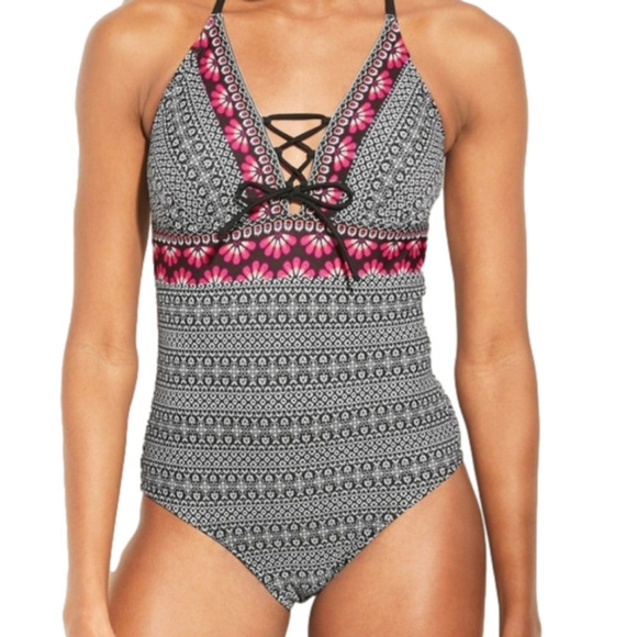KONA Sol Swimsuit One Piece Black Lace Up Size Medium - Picture 1 of 7